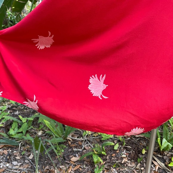 Vintage 70s Red Silk Asian Inspired Dress Floral Long Sleeve Rita Angelo M L - Picture 8 of 13